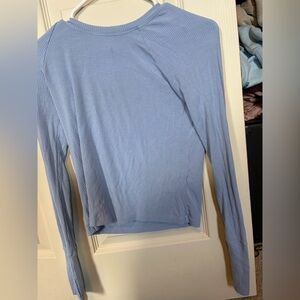 aerie Light Blue Ribbed Long Sleeve Top